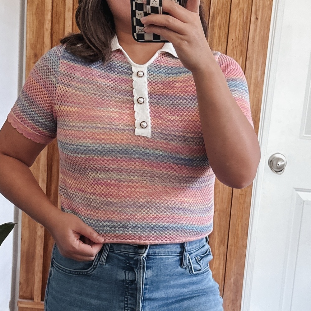KUOSE Striped Rainbow Sweater Cropped. S
